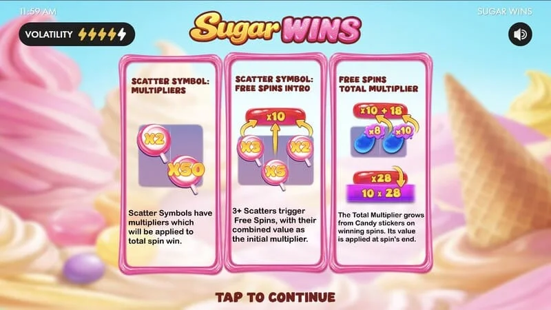 Sugar Wins - Slot-Hauptmenü