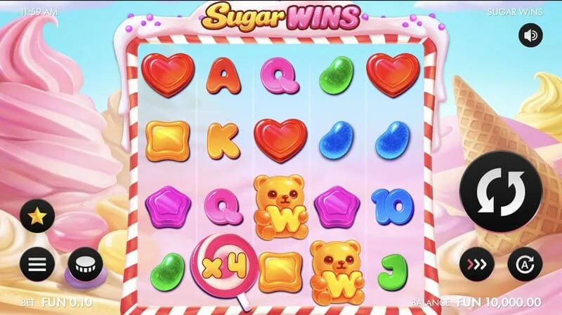 Sugar Wins - Spielbildschirm mit 5x4 Walzen